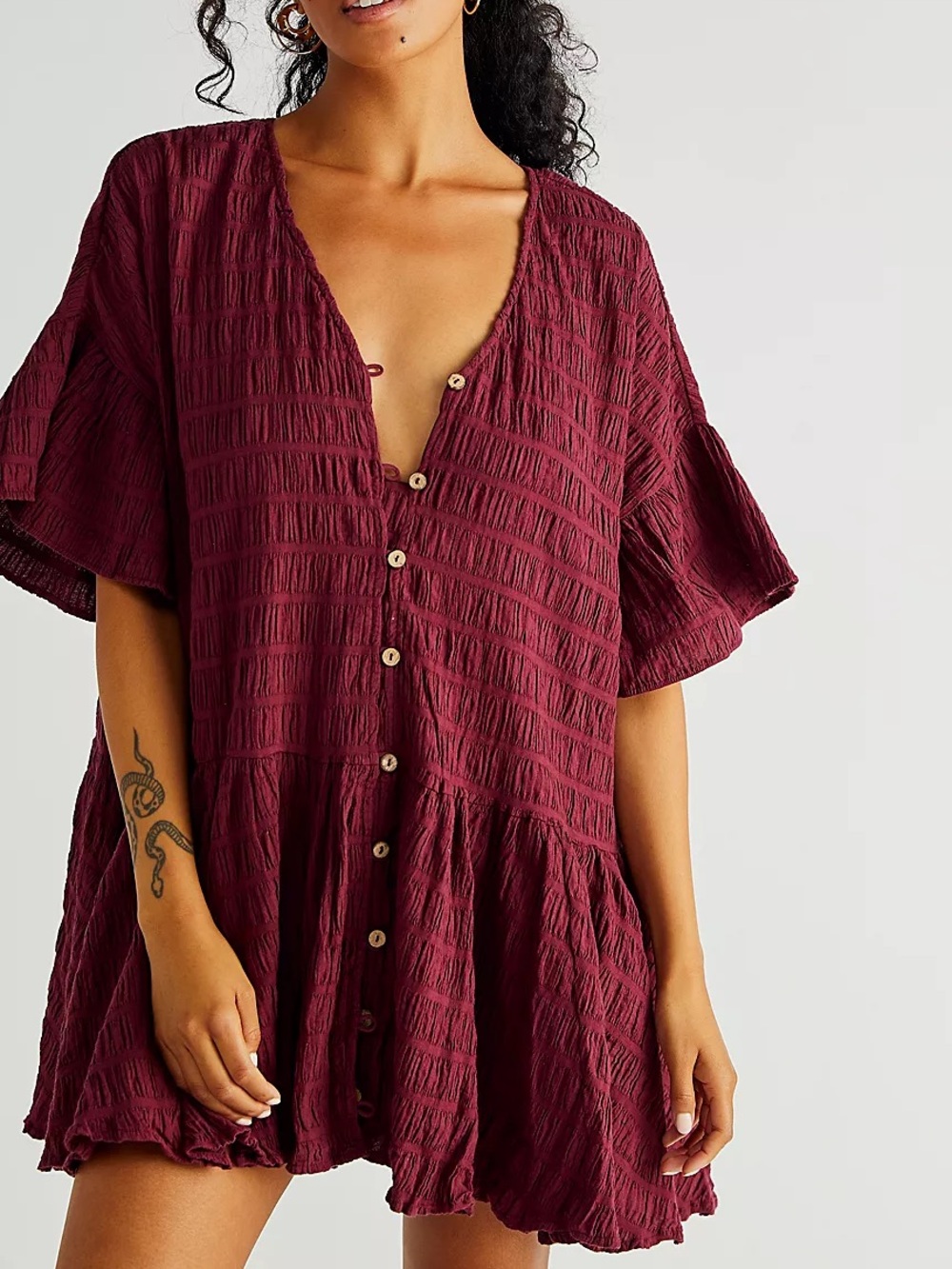 Free People Burgundy Kaylani Tunic Dress